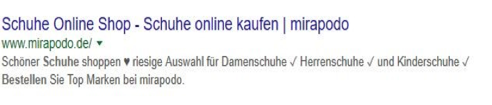 Meta Description von mirapodo.de